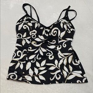 Miraclesuit Black and White Tankini with Gold Accents Sz 10